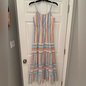 NWT Jessica Simpson striped tiered maxi dress with adjustable spaghetti straps